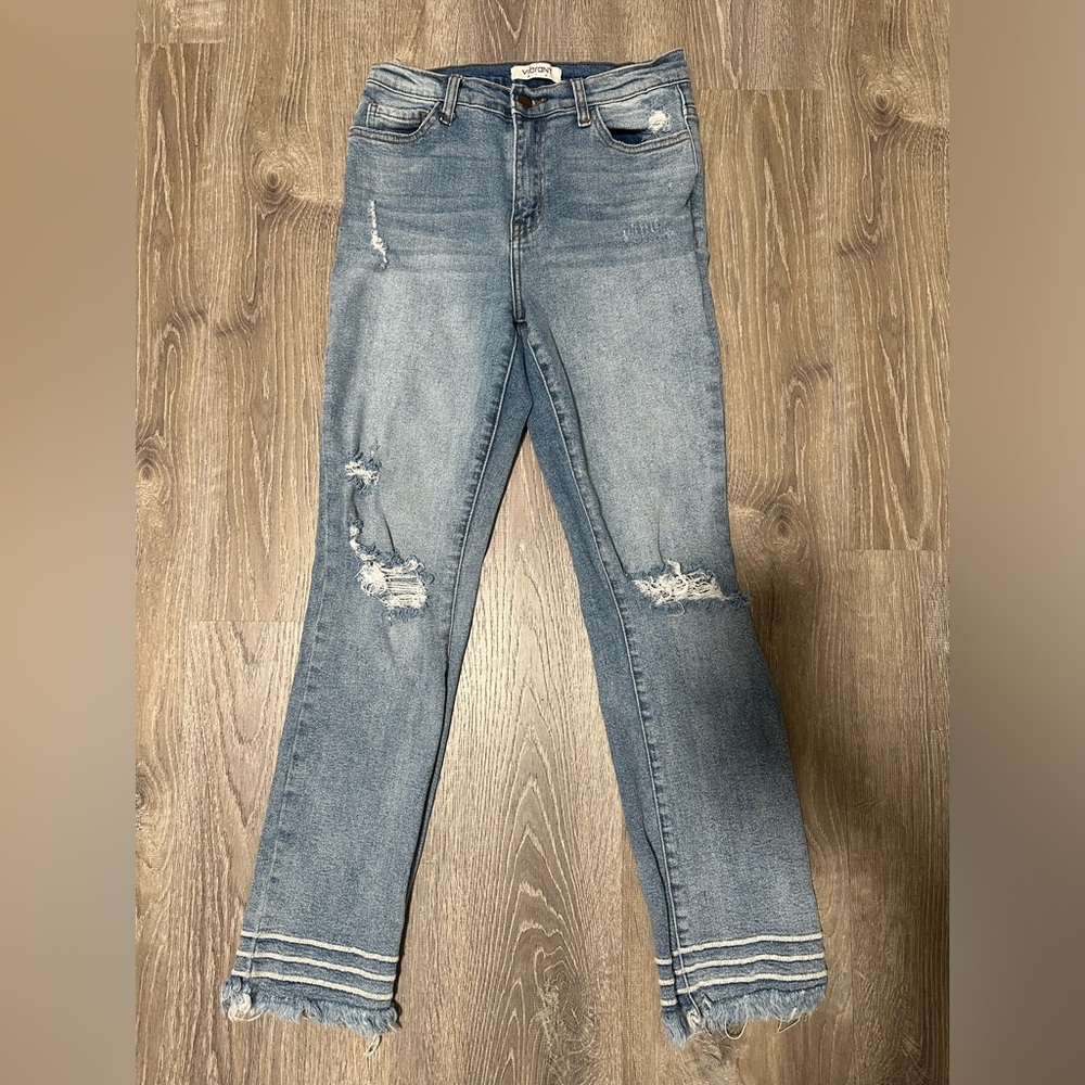 Vibrant MIU Women’s Juniors Jeans Distressed Straight Size 5  Mid Rise